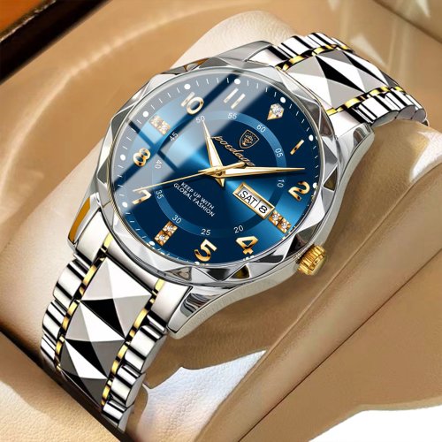 Immagine di Orologio da Uomo di Lusso al Quarzo con Data e Giorno, Impermeabile, Luminoso, in Acciaio Inossidabile – Design Sportivo e Elegante