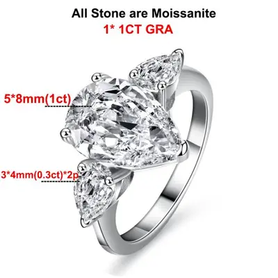 Image de Bague de Fiançailles Moissanite Goutte d'Eau en Argent Sterling 925