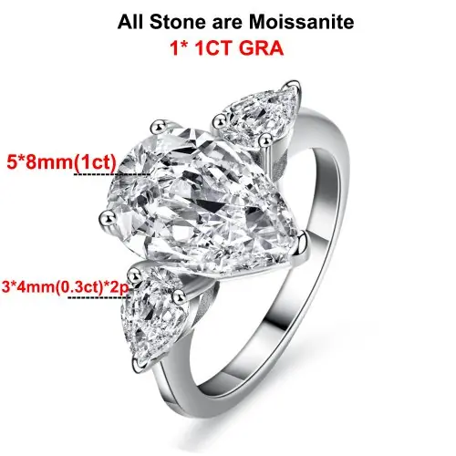Image de Bague de Fiançailles Moissanite Goutte d'Eau en Argent Sterling 925