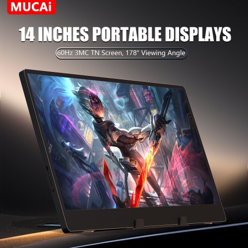 Imagen de Monitor Portátil Mucai N140 S36 de 14 Pulgadas con Resolución 1366x768, Panel TN, 60 Hz y Brillo de 250 cd/m²