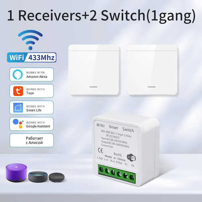 Image de Interrupteur Intelligent WiFi 433MHz - Contrôle Vocal Alexa & Google