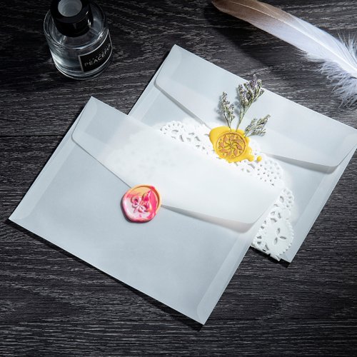 Immagine di 20 Buste di Carta Semi-Trasparenti per Conservazione di Cartoline, Inviti a Nozze e Regali Artigianali - Ideali per Progetti Fai Da Te