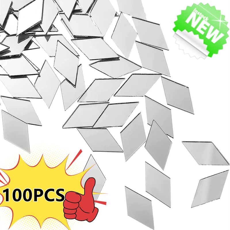 Afbeelding van 100-500 stuks spiegel mozaïek tegel stickers bulk, diamantvormige ruitjes voor DIY kunstprojecten en creatieve muurdecoratie