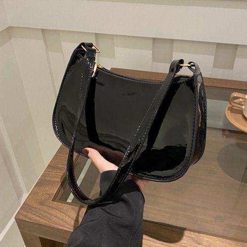 Zdjęcie Elegancka jednokolorowa torebka na ramię z ekoskóry PU – modna torba damską na co dzień, stylowy hobo z przestrzenią pod pachą