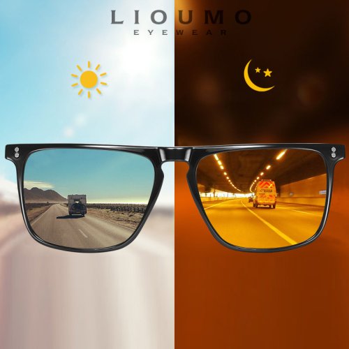 Imagen de Gafas de Sol Fotocromáticas Cuadradas con Remaches de Marca para Hombre y Mujer, Polarizadas para Conducir, Visión Diurna y Nocturna Antideslumbrantes