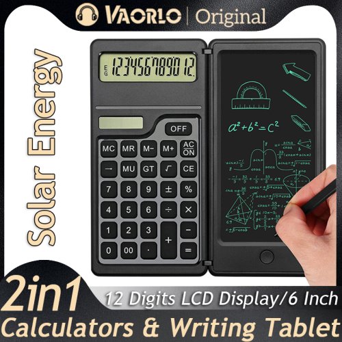 Image of 2 IN 1 Foldable Solar Energy Calculator 12 Digits LCD Display Desktop With 6 Inch Writing Tablet Pen For Office Business School