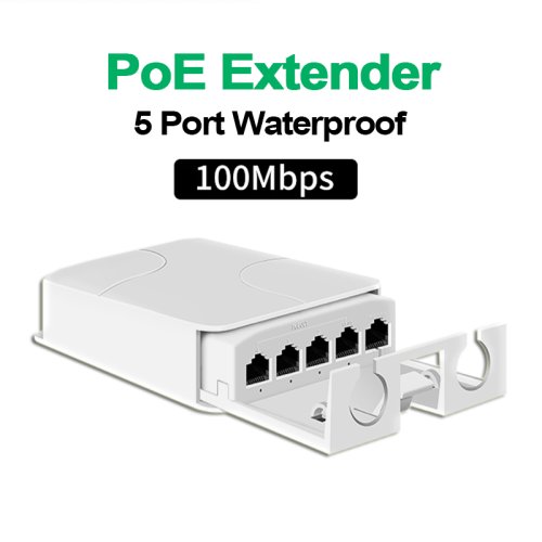 Image de Répéteur PoE Étanche 4 Ports - 100Mbps pour Caméras IP Extérieures