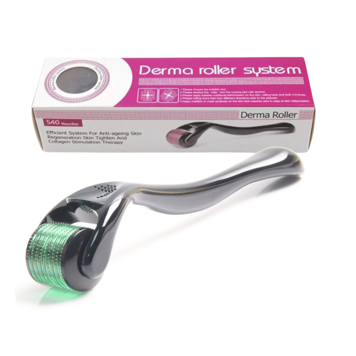 Imagen de Rodillo Dermático de Titanio con 540 Agujas de 0.2mm y 0.25mm para Cuidado Facial, Estimulación Capilar y Crecimiento de Barba - Incluye Caja de Almacenamiento
