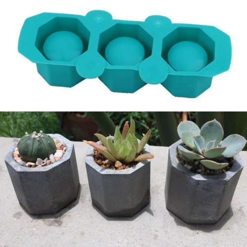 Image of 3-Hole Round Geometric Polygonal Concrete Silicone Mold for DIY Cactus Pots, Cement Planters, Clay Crafts, and Bottle-Shaped Decorative Containers