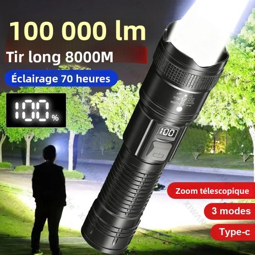 Bild von 100.000-Lumen-Tragbare Wiederaufladbare Taktische Taschenlampe – Wasserdichte Outdoor-Leuchte für Camping, Wandern und Notfälle – Perfektes Geschenk für Männer