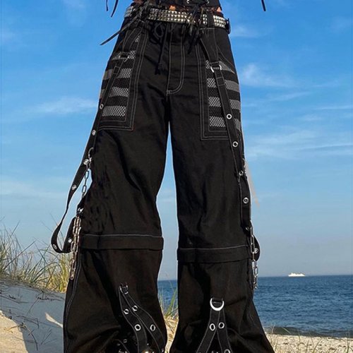 Weibliche Y2K-Style Baggy Jeans mit Hoher Taille – Punk, Gothic & Harajuku Look für Frauen und Mädchen