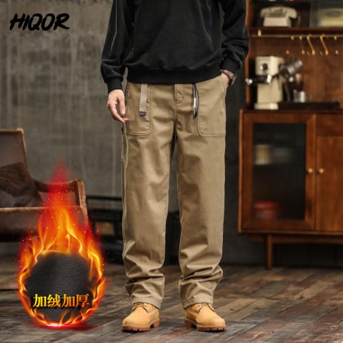 Imagen de Pantalones Cargo de Lana y Algodón para Hombre, Cálidos y Resistentes, Diseño Recto con Pierna Ancha para Uso Exterior en Invierno