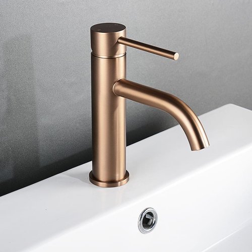 Image of Elegant Brushed Rose Gold Bathroom Sink Faucet with Single Handle Mixer Tap for Modern Home Decor