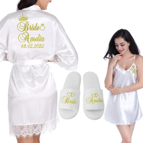 Imagen de Bata de Encaje Personalizada para Novia y Dama de Honor