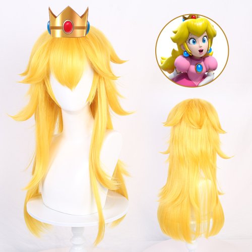 Imagen de Peluca de Cosplay de Princesa Peach para Mujer y Niñas – Cabello Dorado Largo y Voluminoso para Disfraces de Halloween y Fiestas Temáticas
