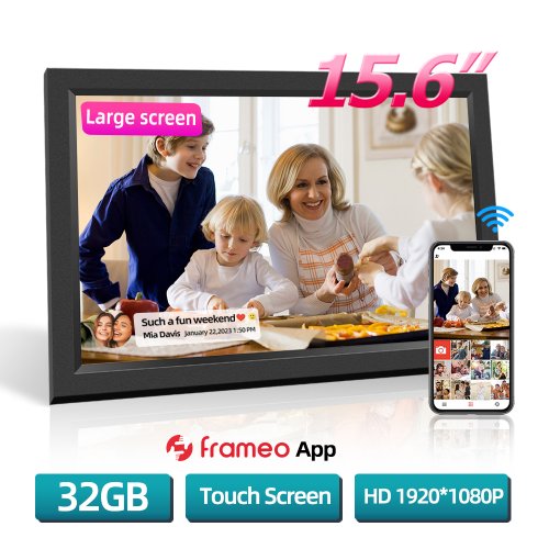 Zdjęcie 15,6-calowa cyfrowa ramka na zdjęcia WIFI, dotykowy ekran wysokiej rozdzielczości IPS 1920 x 1080, inteligentna ramka na zdjęcia z bezprzewodowym LAN 32 GB