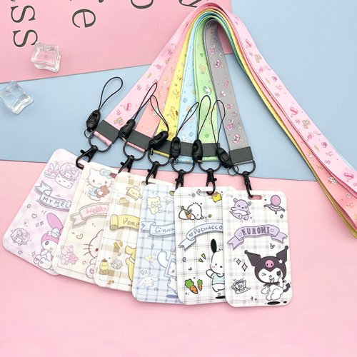Imagen de Soporte para Tarjeta de Identificación con Correa para el Cuello, Diseño Cinnamoroll y Kuromi, Ideal para Niñas, con Pompón y Cordón Purin