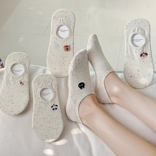 Afbeelding van Leuke Cartoon Dieren Patroon Spot Garen Boot Sokken voor Vrouwen - Zomerse Dunne Antislip Onzichtbare Korte Sokken met Ondiepe Mond
