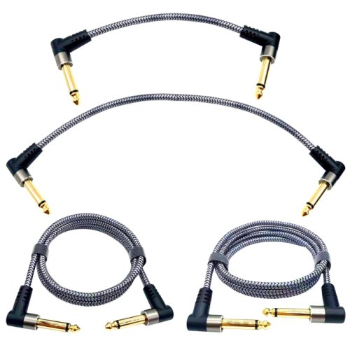 Imagen de Cable de Instrumento para Guitarra con Conector Angulado, Trenzado en Nailon, Ideal para Pedales, Mezcladores y Amplificadores