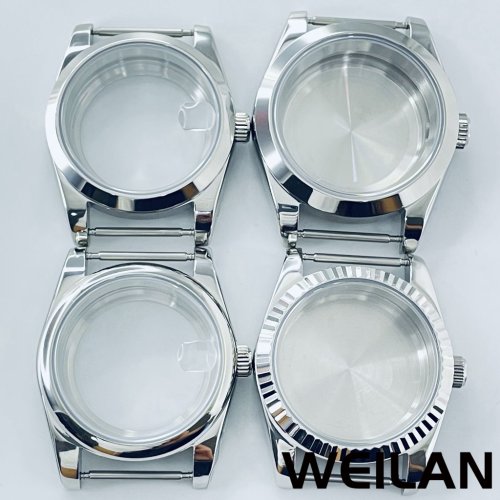 Image of 36mm and 40mm Silver Watch Case with Sapphire Crystal, Waterproof Design, Compatible with NH34, NH35, NH36, NH38, NH70, NH72, ETA2824, PT5000 Movements