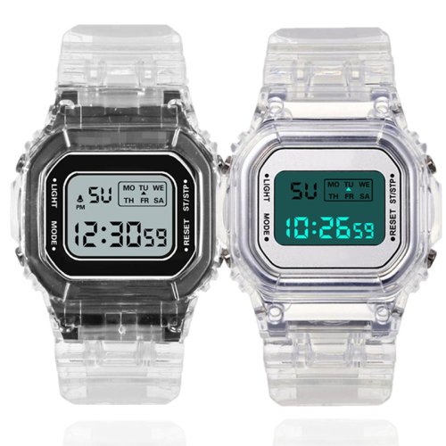 Afbeelding van Transparant LED Digitaal Horloge voor Kinderen, Heren en Dames - Vierkante Kleine Wijzerplaat met Lichtgevende Sportband - Elektronisch Polshorloge