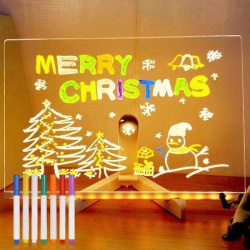 Imagen de Tablero de Notas LED con Luz Nocturna, 7 Bolígrafos Coloridos, Tablero de Mensajes Acrílico DIY, Tablero de Dibujo para Niños, Regalo Ideal para Cumpleaños