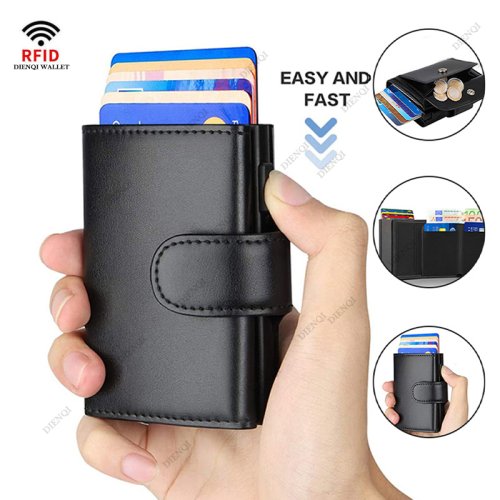 Imagen de Billetera de cuero de microfibra Rfid para hombre, tarjetero de moda, billetera triple, bolsas de dinero, monedero Delgado inteligente, monedero de bolsillo