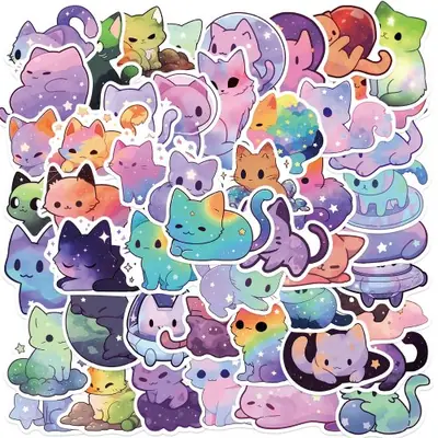 Image de Stickers Chat Arc-en-Ciel Mignons - 50 Pièces
