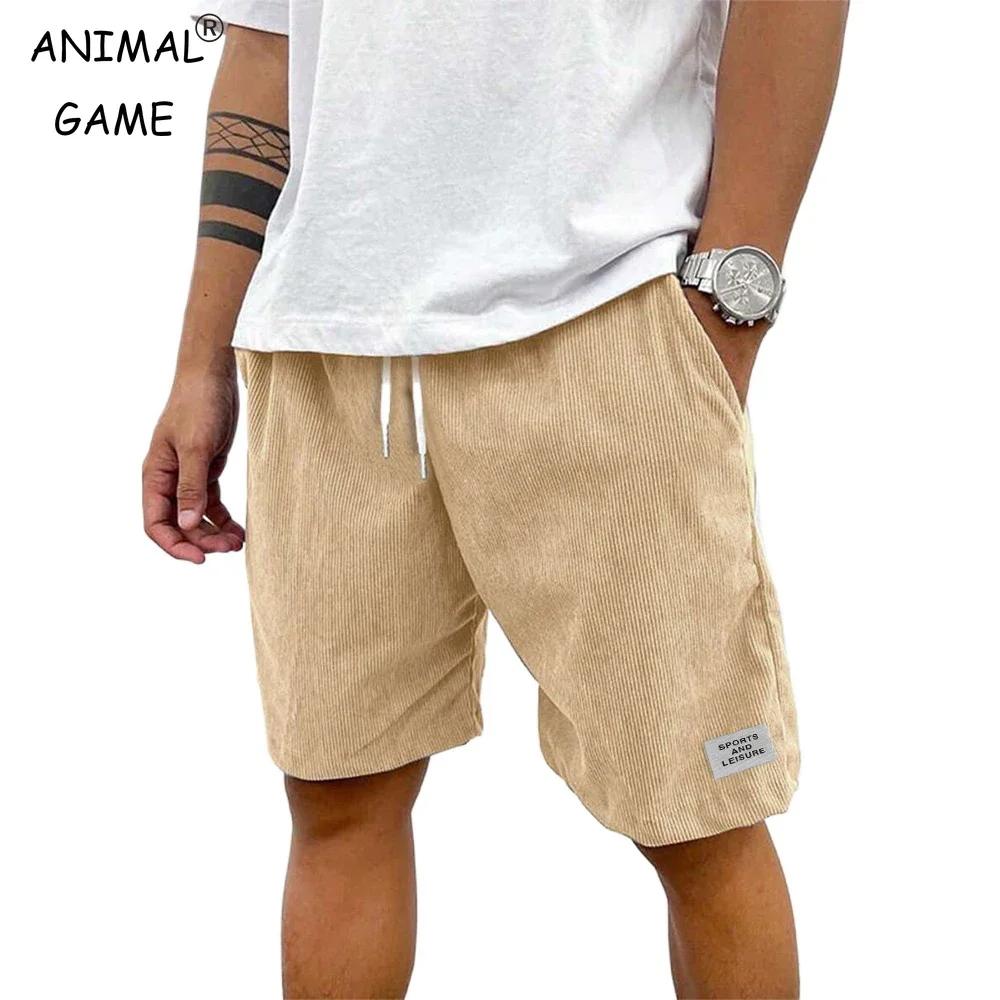 Imagen de Pantalones Cortos de Chándal Ligeros para Hombre en Pana - Estilo Casual, Playa y Baloncesto, Color Sólido, Ideal para Verano