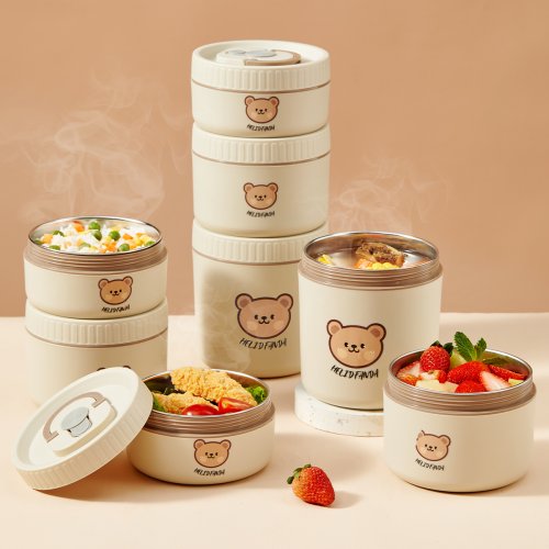 Immagine di Contenitore Termico Portatile in Acciaio Inox 304 per Pranzo – Bento Box Isolato, Impermeabile, Riscaldabile al Microonde, Ideale per Insalate e Frutta
