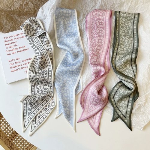 Immagine di Set di 4 Fascette in Raso di Seta per Capelli, Collo e Borsa – Accessori Eleganti per Donne con Foulard e Sciarpe Multifunzione