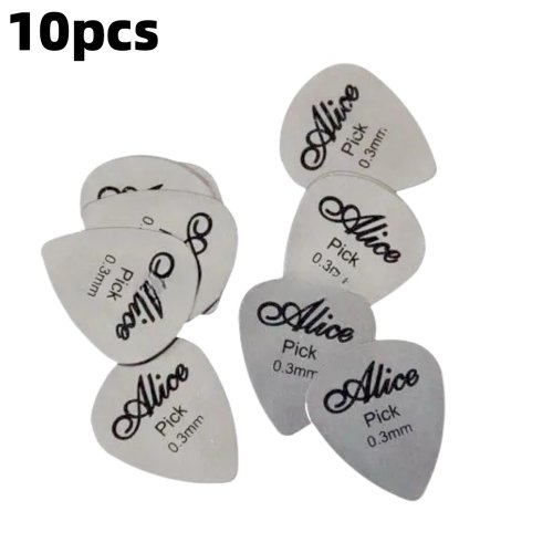 Afbeelding van Alice 10 stuks metalen gitaar picks van 0,3 mm - dunne, duurzame zilverkleurige plectrums voor basgitaar, ukulele en akoestische gitaar