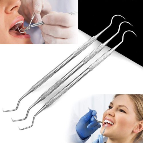 Imagen de Sonda Dental de Higiene con Gancho Doble Extremo en Acero Inoxidable - Herramienta Profesional para Limpieza Oral