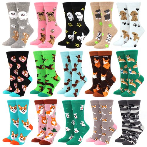 Bild von Niedliche Corgi & Schnauzer Socken – Cartoon-Hunde für Damen und Herren