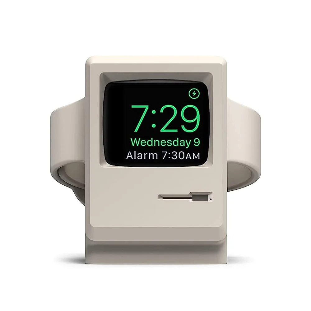 Zdjęcie Silikonowa podstawa ładująca do Apple Watch 7, 6, 5, 4, 3, 2, 1 – uchwyt dokujący w stylu retro z wzorem komputera