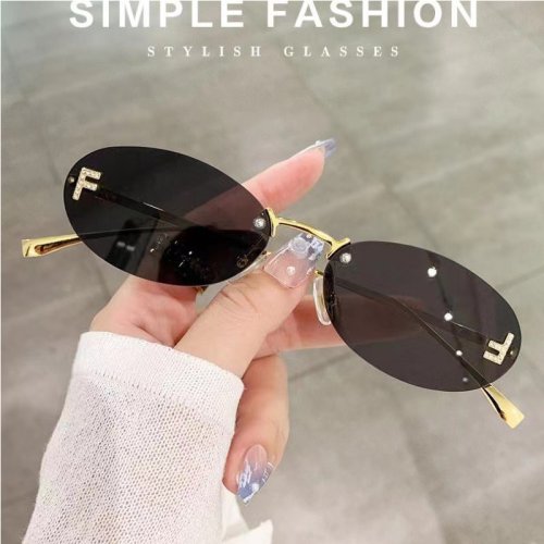 Bild von Elegante Randlose Sonnenbrille mit Diamant-Buchstabe F – Luxus für Damen & Herren