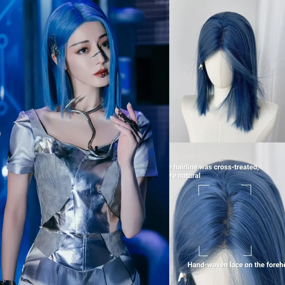 Afbeelding van Natuurlijke Korte Rechte Synthetische Pruik voor Vrouwen - Donkerblauw, 30 cm, Dagelijks Gebruik en Feestkleding