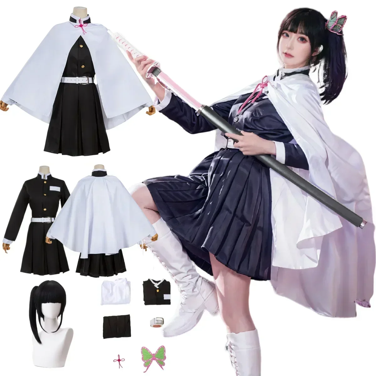 Zdjęcie Kostium cosplay Tsuyuri Kanao dla dorosłych i dzieci – autentyczny strój anime z kimono, haori i peruką, idealny na Halloween i imprezy tematyczne