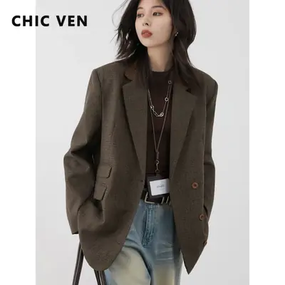 Image de Blazer Femme à Carreaux en Laine - Style Rétro Automne-Hiver 2024