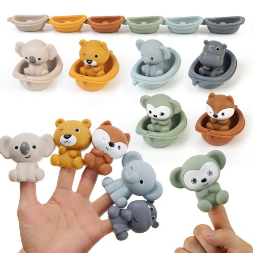Immagine di Set di Giocattoli da Bagno in Silicone Impilabili per Bambini – 2-3 Pezzi con Secchio, Bagnoschiuma e Dita Divertenti per Gioco in Acqua