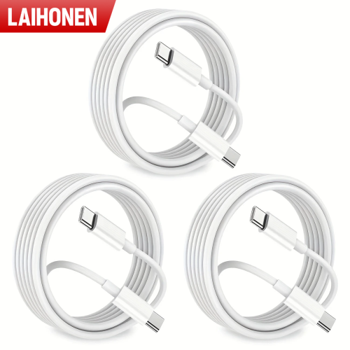 Afbeelding van USB-C naar USB-C Kabel 60W Snel Opladen en Dataoverdracht voor iPhone 15, 15 Pro, Huawei, Samsung, Xiaomi – Zwarte en Witte Datalijn van 1m, 2m en 3m