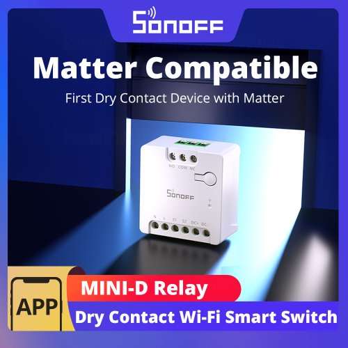 Image of Smart WiFi Relay Switch with Matter Support – AC/DC Input, ESP32 Chip, Dry Contact Control via EweLink App for Home Automation