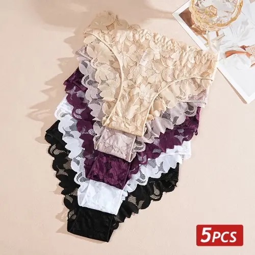 Image de Culottes Dentelle Florale - Ensemble 5 Pièces Sexy & Transparent