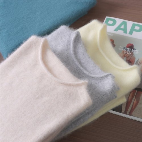 Image of Luxurious Autumn Winter Women's O-Neck Mink Cashmere Sweater Pullover – Soft, Warm, and Timeless Solid Knitwear Top for Casual Fashion
