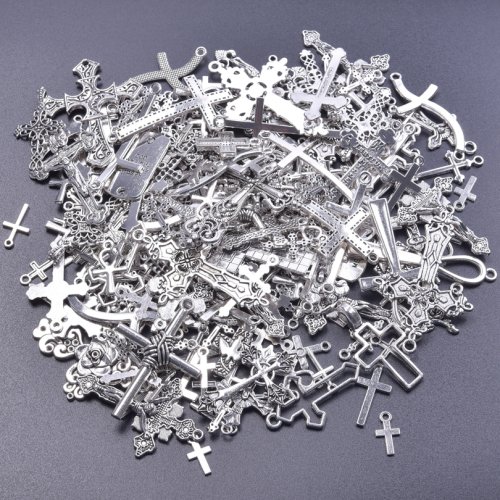 Image of Elegant Silver Tone Cross Charms for DIY Jewelry Making – 10, 20, or 30-Piece Lot, Perfect for Crafting Necklaces, Bracelets, and Religious Accessories