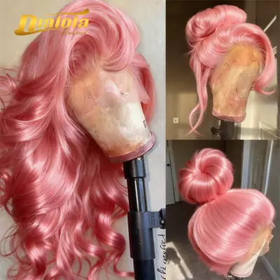 Image de Perruque rose ondulée 38" en cheveux brésiliens naturels densité 250