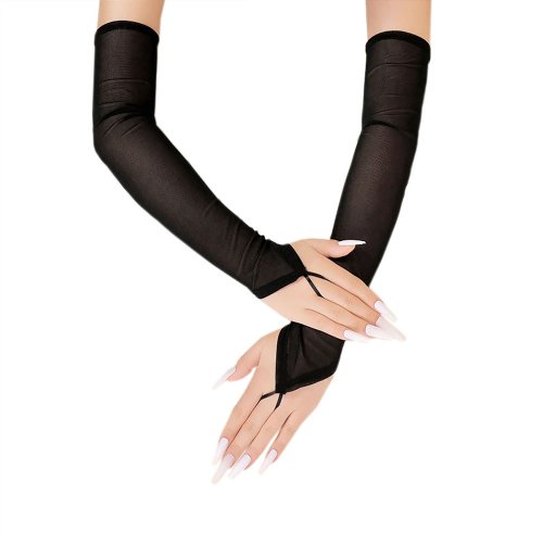 Immagine di Guanti sexy da donna con gancio in rete elastica trasparente lunga 50 cm, etichetta solida, accessori per abiti cosplay