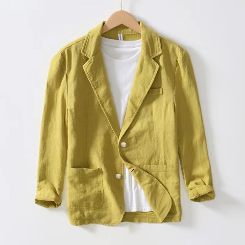 Immagine di Blazer Uomo Colletto Rovesciato in Tela Solida – Giacca Monopetto Casual con Tasche e Maniche Lunghe per Look Elegante e Comodo