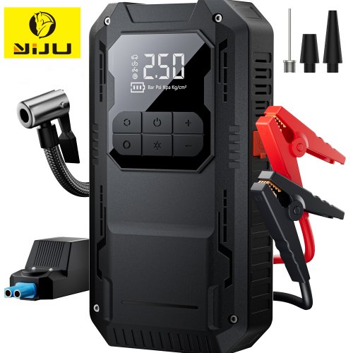 Image of All-in-One 4-in-1 Car Jump Starter with 150 PSI Air Compressor, Portable Power Bank, and Tire Inflator for Emergency Vehicle Assistance