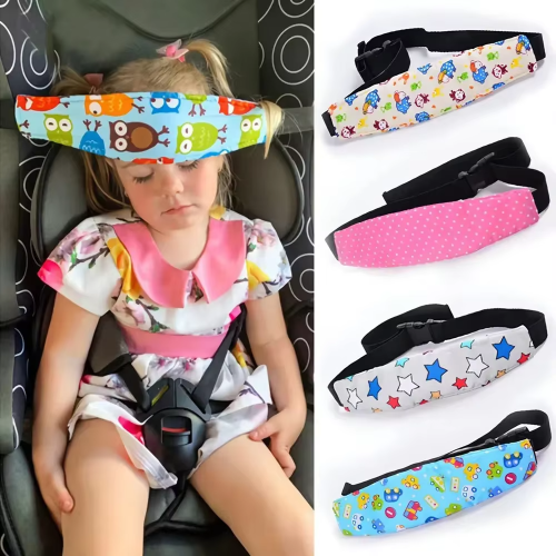 Image of Natural Cotton Infant Car Seat Head Support with Adjustable Sleep Positioner and Safety Belt Guide for Baby Comfort and Secure Travel